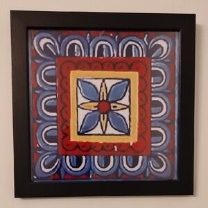 Abstract Blue and Red Art Print in Black Frame